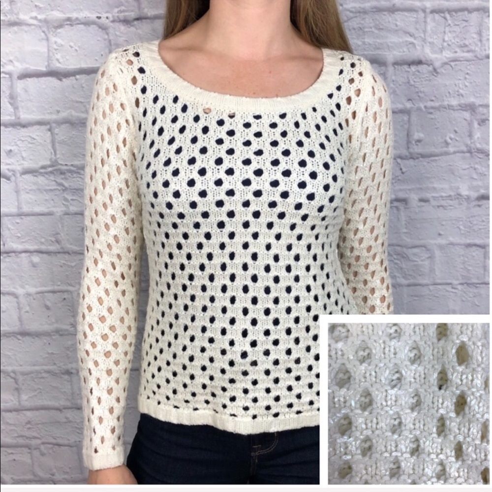 🍃 Olive & Oak Ivory Iridescent Open Knit Sweater